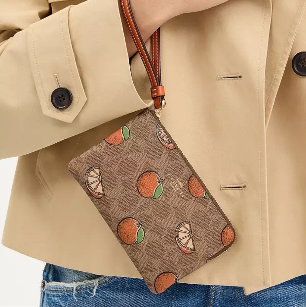 Coach Brown and Orange Wristlet